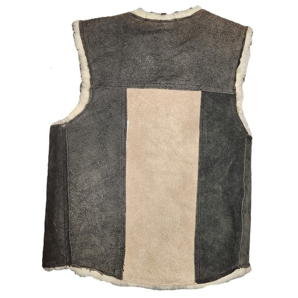 80s Suede Leather Sherpa Trucker Vest Kids Biker Cowboy Western Snap NO tags - Picture 2 of 7